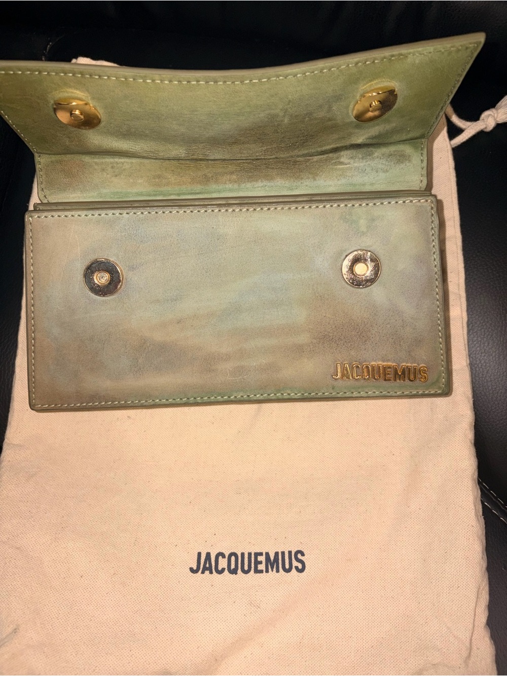 WATER DAMAGED**Jacquemus Green Le Chiquito Long Top-Handle Bag - Picture 4 of 6